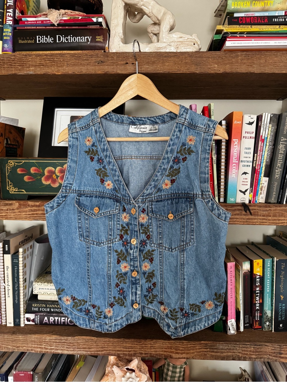 Vintage California Dreams Blue Embroidered Denim Vest